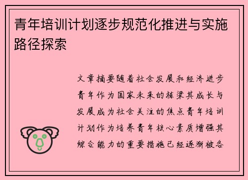 青年培训计划逐步规范化推进与实施路径探索 青年培训计划逐步规范化推进与实施路径探索