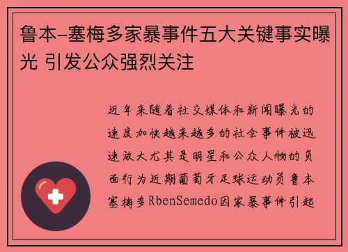 鲁本-塞梅多家暴事件五大关键事实曝光 引发公众强烈关注